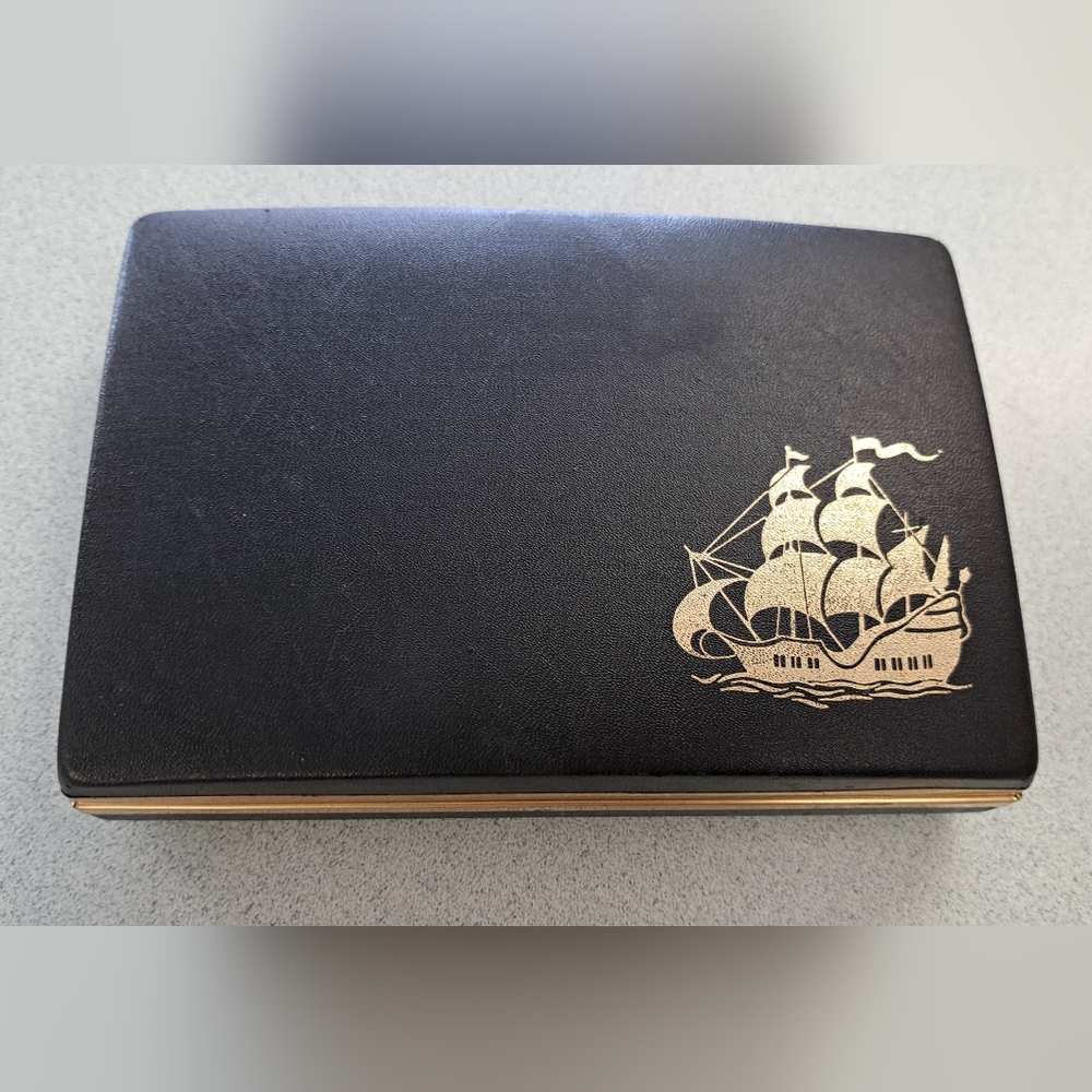 Vintage Gold Ship Red Velvet Jewelry Box - Picture 2 of 7